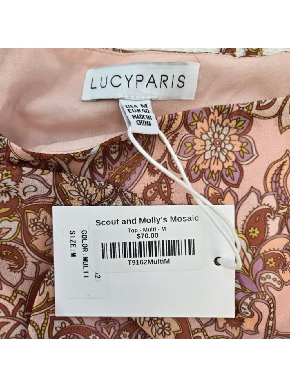 NWT Lucy Paris Paisley Print Square Neck Boho Blouse Size Medium - Picture 3 of 6